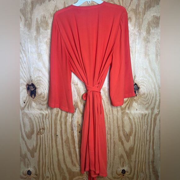 Bloomingdale’s Eileen Fisher 100% Silk Orange Midi Wrap Dress L Old Money Pretty - Picture 5 of 12